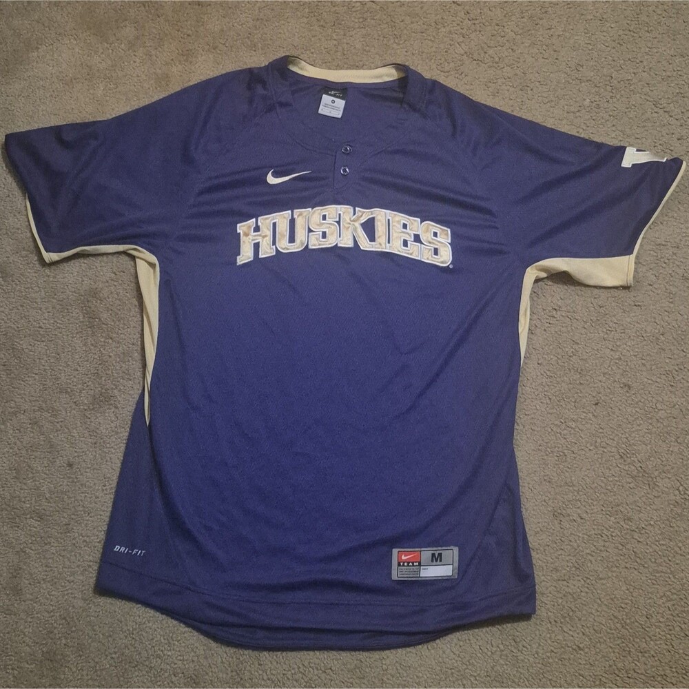 Nike Washington Huskies Jersey Mens Medium Purple Dri Fit NCAA College Baseball